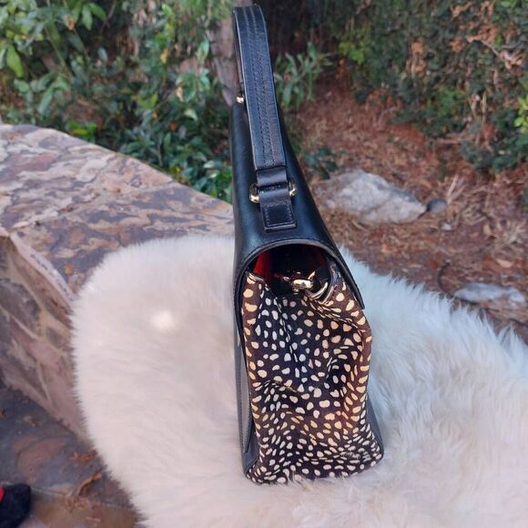 Kate Spade Black Leather Haircalf Spotted Satchel RARE - Picture 5 of 12